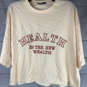 SHEIN embroidered cropped tee shirt “Health Is The New Wealth”
